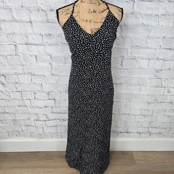 Old Navy maxi dress Sz LT adjustable straps polka dot black white A8 - Picture 1 of 3